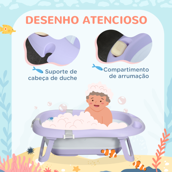 ZONEKIZ Banheira para Bebé Recém Nascido Dobrável 40L com Almofada Pés Antiderrapantes e Orifício de Drenagem 83x48x23,5 cm Roxo - Image 6