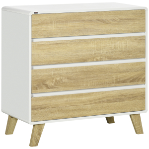 HOMCOM Cómoda com 4 Gavetas de Madeira com Pés Elevados para Sala de Estar Dormitório Escritório 80x40x79,5cm Carvalho e Branco