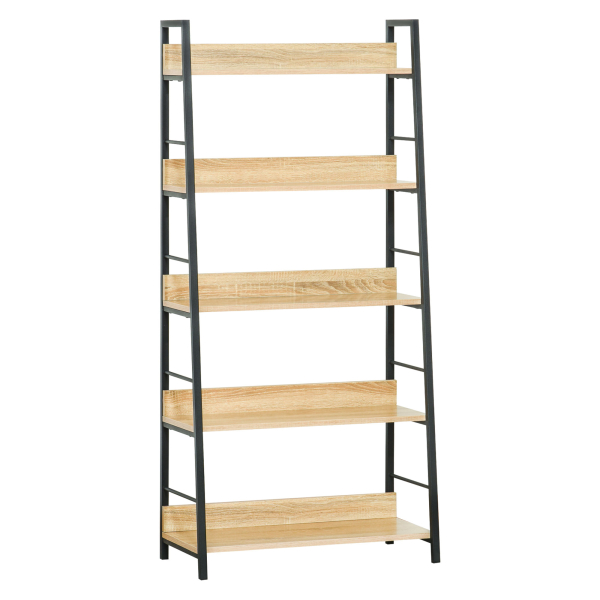 HOMCOM Estante de Estilo Industrial com 5 Níveis Estante de Sala de Estar para Livros com Estrutura de Metal 70x35x149,5 cm Natural