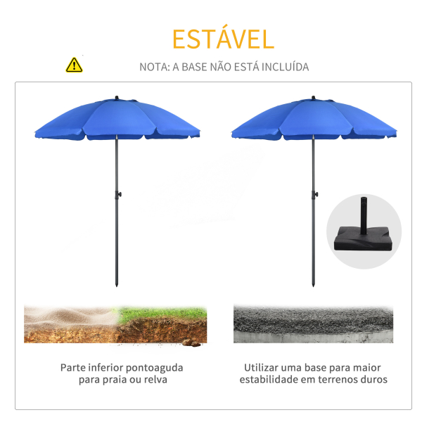 Outsunny Chapéu de Sol de Praia Grande Ø180 cm Chapéu de Sol de Exterior com Ângulo Ajustável Proteção UV50+ Mastro de Ø32 mm Azul - Image 7