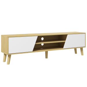 HOMCOM Móvel de TV com 2 Portas e 2 Estantes  para Televisores de até 65 Polegadas 150x30x42 cm Madeira e Branco
