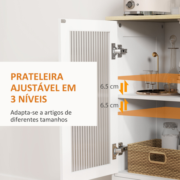 HOMCOM Aparador Sala de Estar com 2 Portas de Vidro Temperado Gaveta e Prateleira Ajustável 68x35x85 cm Branco - Image 5