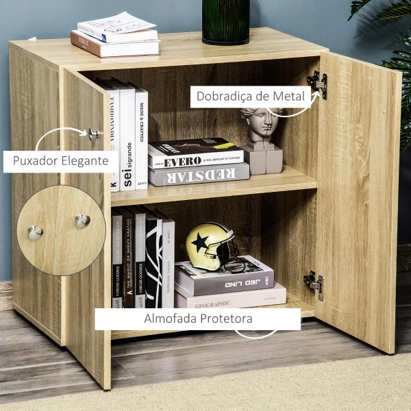 HOMCOM Aparador de Sala de Estar com 2 Portas Armário Auxiliar com 2 Prateleiras para de Livros Roupa Brinquedos Estilo Moderno 70x39x70cm Madeira natural - Image 6