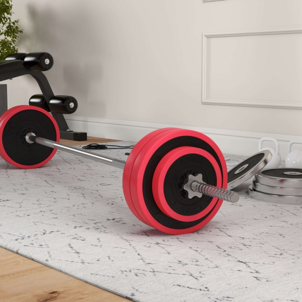 SPORTNOW Conjunto de Barra de Pesos 30 kg com Discos Conjunto de Musculação com 6 Discos e 1 Barra para Treino de Força Levantamento de Pesos 170x26x26 cm Vermelho - Image 9