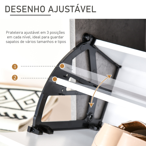 HOMCOM Sapateira Moderna com 2 Prateleiras Abatíveis para 8 Pares de Sapatos Sapateira Estreita 62,5x26x81 cm Cinza - Image 6