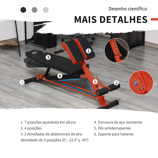 HOMCOM Banco de halteres inclinavel com 4 níveis de altura ajustável multifuncional para treinamento completo 64x146x73,5-85cm - Image 5