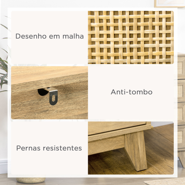 HOMCOM Cómoda com 4 Gavetas Cómoda de Madeira com Gavetas de Vime e Pés Elevados 80x35x95cm Madeira - Image 6