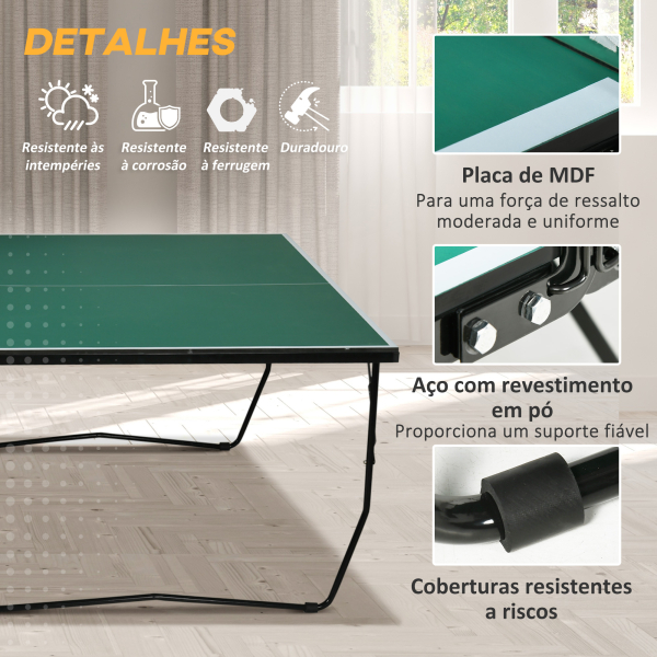 SPORTNOW Mesa de Ping Pong Dobrável Profissional Tamanho Padrão com Rede Raquetes e 3 Bolas 274x152,5x76 cm Verde - Image 6