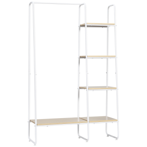 HOMCOM Suporte para Cabides com 4 Prateleiras de Armazenamento e Barra de Pendurar Estilo Industrial 101x39x160cm Madeira e Branco