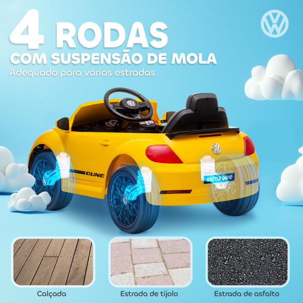 AIYAPLAY Carro Elétrico para Crianças Carro Elétrico Infantil Volkswagen Beetle com Bateria 12V Faróis Buzina e Música 97x56,5x46 cm Amarelo - Image 5