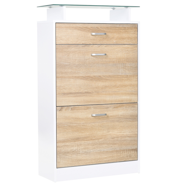 HOMCOM Sapateira de 2 Portas Sapateira Estreito para 12 Pares de Sapatos com Gaveta e Bancada de Vidro  60x24x105,5cm Branco