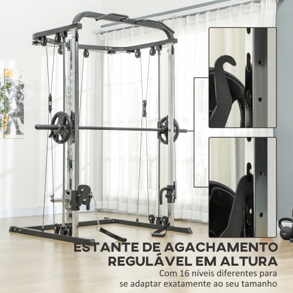 SPORTNOW Máquina Multi Estação de Musculação Máquina de Musculação com Suporte para Agachamentos e Barra para Pesos 210x132x225 cm Preto - Image 6