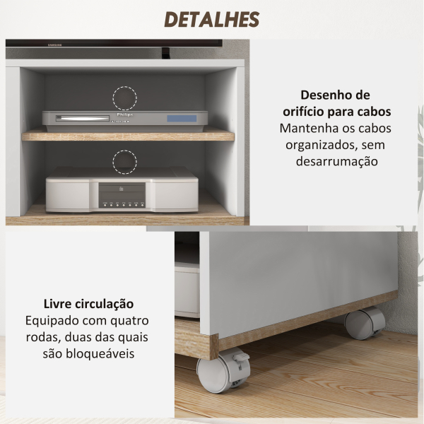 HOMCOM Móvel de TV Mesa de Sala de Estar Moderna de TV de 42 Polegadas com 4 Rodas 80x45x39,5 cm Branco - Image 6