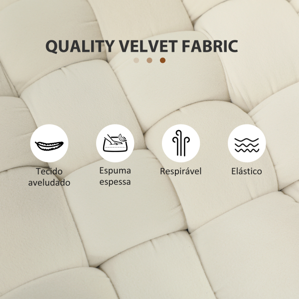 HOMCOM Apoio para os Pés Sala de Estar em Veludo com Pés de Metal e Assento Acolchoado para Dormitório Entrada 76x38x41,5 cm Creme - Image 6