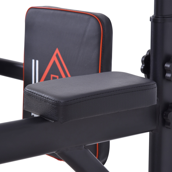 HOMCOM Torre de Exercícios Estação Multifuncional Altura Ajustável com 7 Orifícios para Treinamento Fitness para Casa Academia Escritório Carga Máxima 120kg 123x98x189-239cm Preto e Vermelho - Image 9