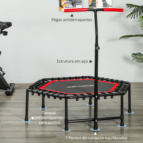SPORTNOW Trampolim Fitness 114x114x132 cm com Guiador Ajustável em 3 Níveis Estrutura de Aço para Treino de Perna Corpo Vermelho - Image 6