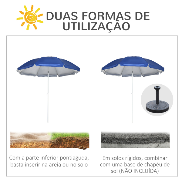 Outsunny Chapéu de Sol de Praia com Painel Lateral Manivela Manual Teto Inclinável 2 Bolsos e 2 Janelas Ø191x211 cm Azul - Image 6