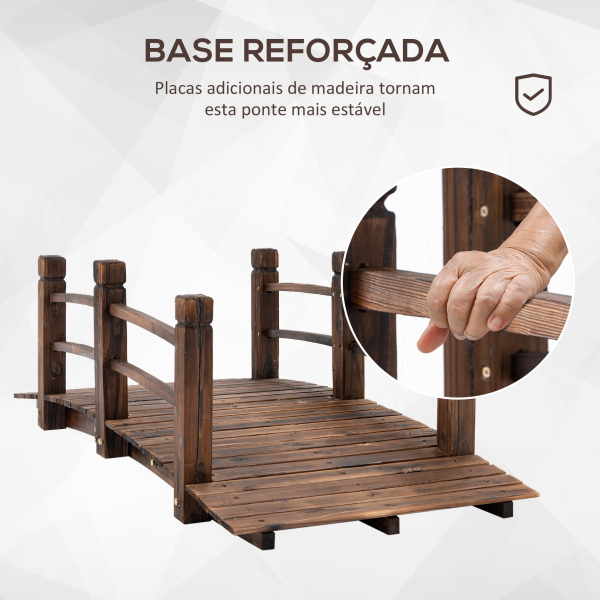 Outsunny Ponte de Jardim de Madeira com Corrimão Ponte Decorativa para Pátio 152,5x67x48 cm Madeira Carbonizada - Image 5