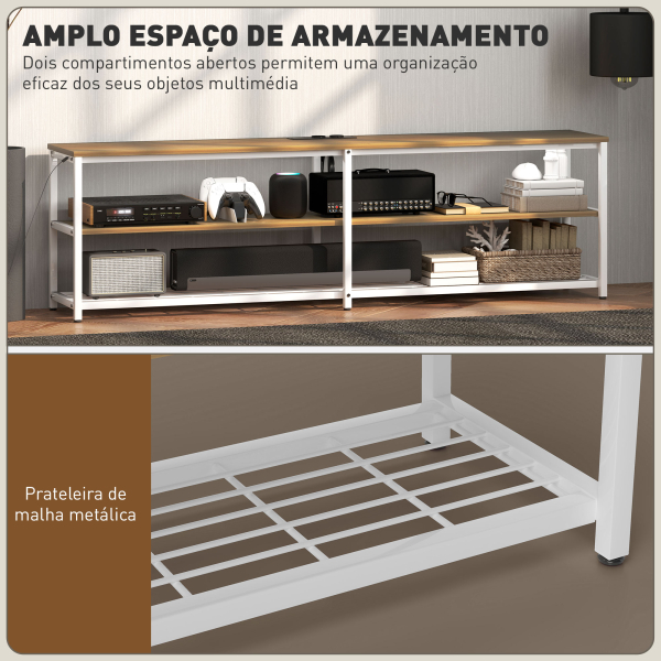 HOMCOM Móvel de TV com Luzes LED Controlo Remoto Extensão e 2 Compartimentos Móvel para Televisores de até 65 Polegadas 159x29x46,5 cm Madeira - Image 6