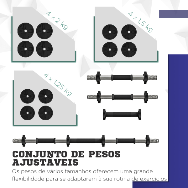 SPORTNOW Kit de Halteres 20kg 2 em 1 com Barra de Pesos Pega Antiderrapante para Treino de Força Preto Verde - Image 5