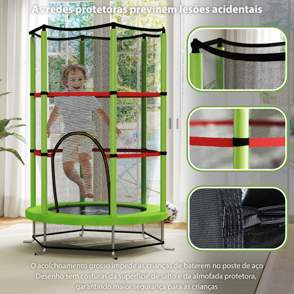 HOMCOM Trampolim Infantil Ø140x190 cm Trampolim para Crianças de 3-6 Anos com Rede de Segurança Carga 45 kg para Interior Verde - Image 6