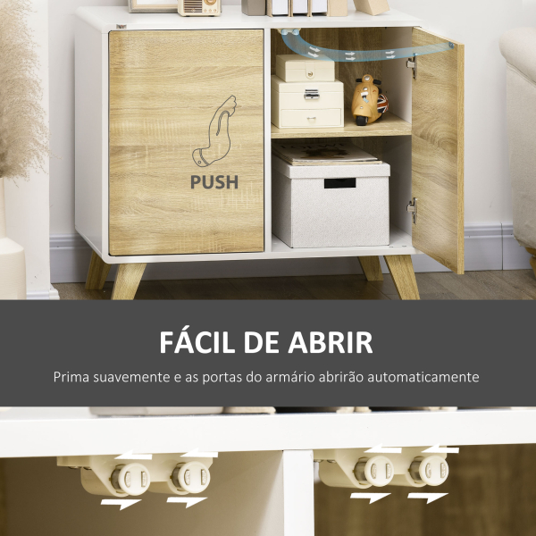 HOMCOM Aparador de Sala de Estar com Portas de Abertura a Pressão e Prateleiras Ajustáveis para Dormitório 80x40x70cm Branco e Carvalho - Image 7