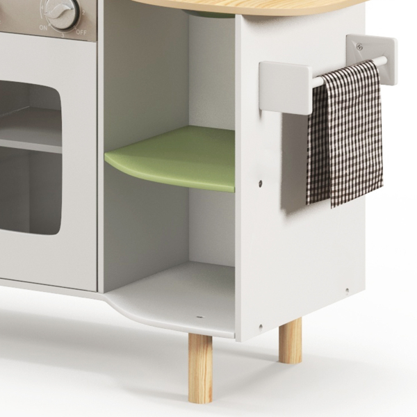 AIYAPLAY Cozinha de Madeira para Crianças com Máquina de Gelo Lavatório de Aço Inoxidável e Utensílios 84x34x89 cm Branco - Image 8