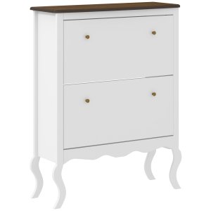 HOMCOM Móvel Sapateira Estilo Francês Sapateira com 2 Gavetas Prateleiras Ajustáveis para 16 Pares de Sapato 84x29x109 cm Branco