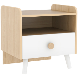 AIYAPLAY Mesa de Cabeceira Infantil de Madeira Mesa de Cabeceira para Crianças com Gaveta Bordas Redondas 40x32,5x40 cm Branco e Madeira