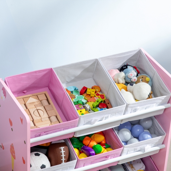 ZONEKIZ Estante para Brinquedos com 9 Caixas de Tecido não Tecido Amovíveis Organizador de Brinquedos 63x30x60 cm Rosa - Image 9