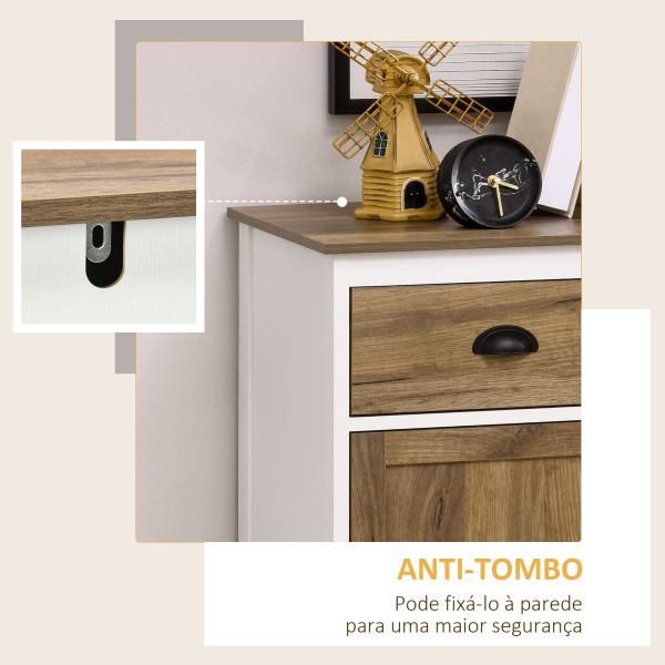 HOMCOM Aparador para Sala de Estar com Gaveta 2 Portas e Prateleira Ajustável 78,5x39x89,4 cm Marrom e Branco - Image 7