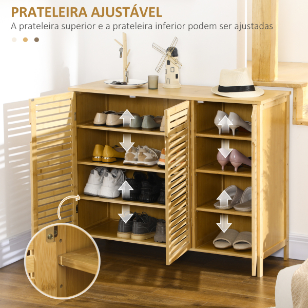 HOMCOM Sapateira de Entrada com 3 Portas de Persiana Prateleiras Ajustáveis para 16 Pares de Sapatos 100x35x80 cm Natural - Image 5