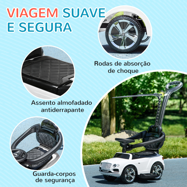 AIYAPLAY Carro Andador 3 em 1 com Licença Bentley Bentayga Carro Andador para Bebés com Guiador e Capô Desmontáveis Branco - Image 8