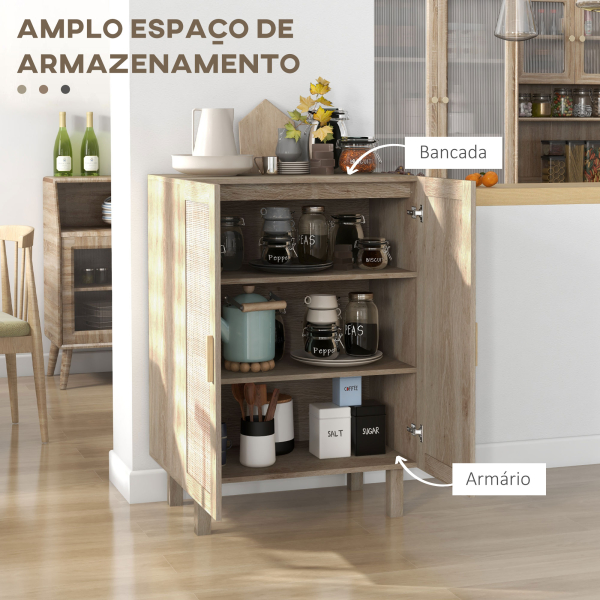 HOMCOM Aparador com 2 Portas de Rede e Prateleiras Ajustáveis Armário Estilo Cannage Anti-Tombo 73x41x102 cm Madeira - Image 7