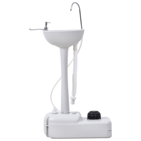 Outsunny Lavatório Portátil para Campismo com Depósito de Água de 17L Dispensador de Sabão e 2 Rodas 51x33,5x103 cm Cinza Claro