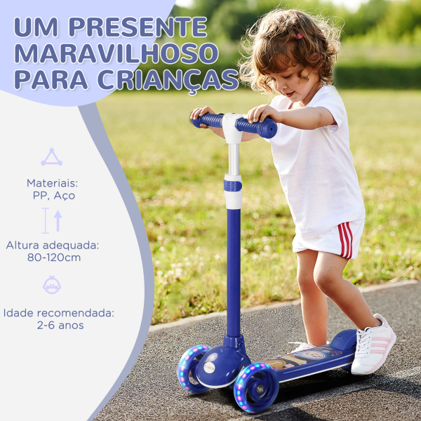 AIYAPLAY Trotinete para Crianças Trotinete com 3 Rodas LED Altura Ajustável Carga 25 kg 52x29x63-76 cm Azul - Image 7