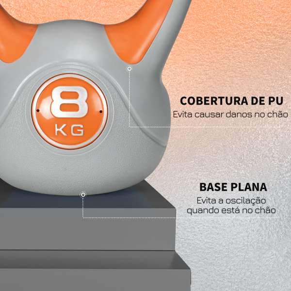 SPORTNOW Kettlebell 8kg Peso Russo com Revestimento de PU e Enchimento de Areia para Treinamento 20x14x24cm Laranja e Cinza - Image 6