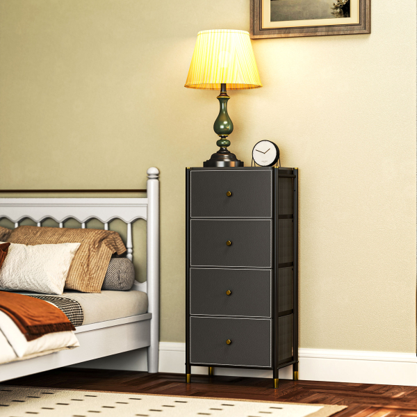 HOMCOM Cómoda para Dormitório Cómoda de Tecido com 4 Gavetas Dobráveis com Frentes de Couro PU 46x30x98 cm Preto - Image 8
