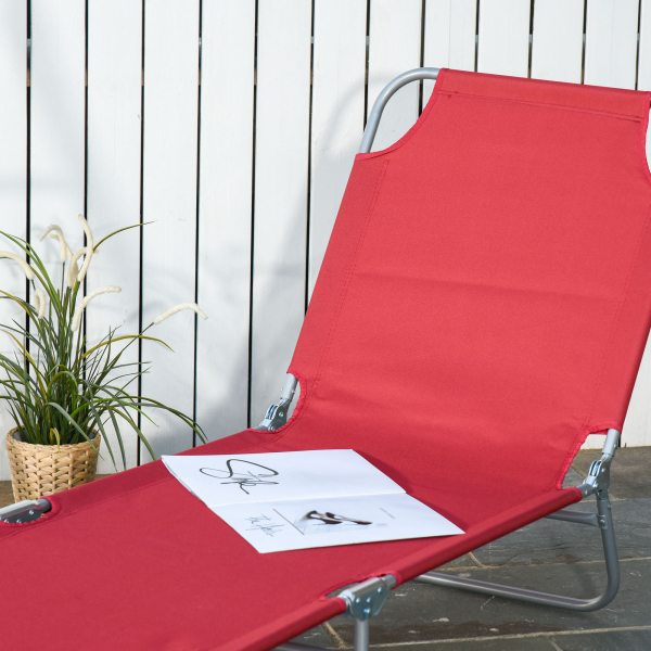 Outsunny Espreguiçadeira Dobrável Espreguiçadeira de Jardim com Encosto Ajustável em 5 Posições para Terraço 187x55x24 cm Vermelho - Image 7