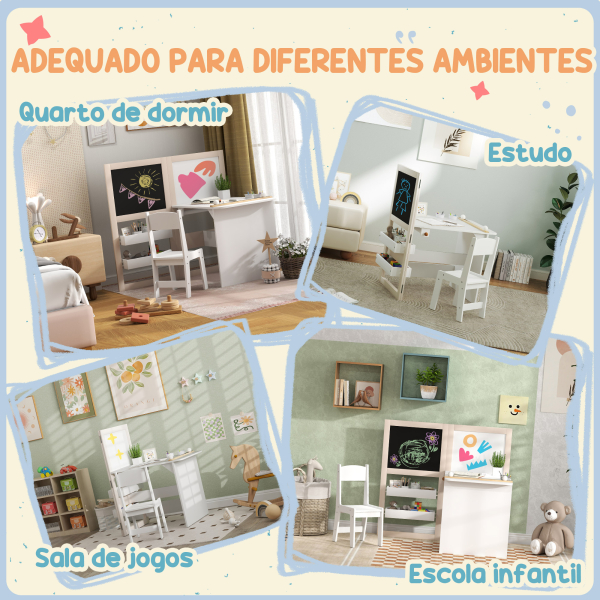 AIYAPLAY Mesa e Cadeira Infantil Mesa para Crianças com Cadeira Ardósias Dobrável Prateleiras e Rolo de Papel Branco - Image 8