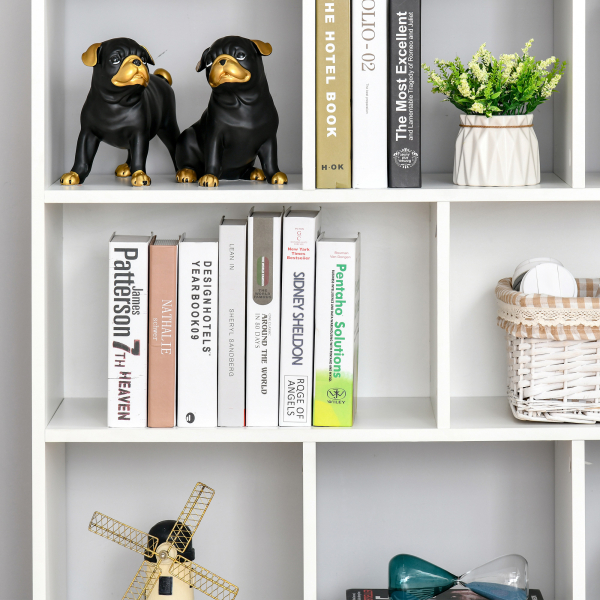 HOMCOM Estante para Livros com 8 Compartimentos Estante de Exposição Estilo Moderno para Sala de Estar Dormitório Escritório 97,5x30x100cm Branco - Image 9