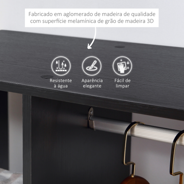 HOMCOM Roupeiro de Madeira Móvel Armário Roupeiro Aberto com Barra para Pendurar e 3 Prateleiras Organizadoras 80x40x128 cm Preto - Image 6