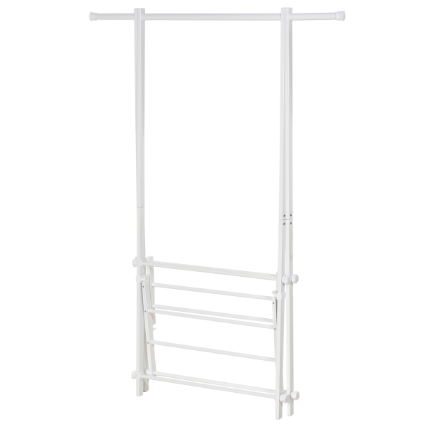 HOMCOM Suporte para Cabide Dobrável com 2 Prateleiras e  1 Barra para Pendurar Roupas para Sala Quarto Entrada 107,5x45x150 cm - Image 8