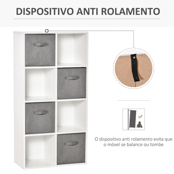 HOMCOM Estante para Livros de 8 Cubos Estante Modular com 4 Cestos Removíveis de TNT para Escritório Estúdio Dormitório 61,5x30x121,6cm Branco e Cinza - Image 6
