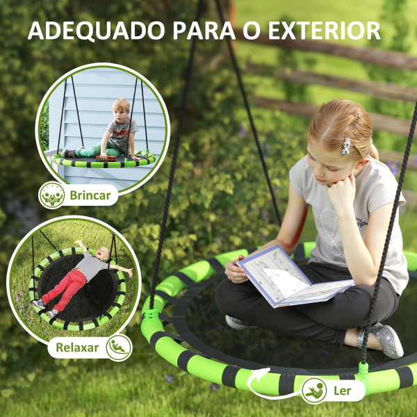 AIYAPLAY Baloiço para Crianças Redondo Baloiço de Jardim Infantil Ajustável Impermeável Carga 150kg Ø100x180 cm Preto e Verde - Image 8
