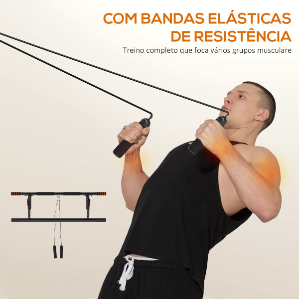 SPORTNOW Barra de Elevação Multifuncional Barra de Elevação de Parede com Bandas Elásticos de Resistência 100x50x27 cm Preto e Laranja - Image 6