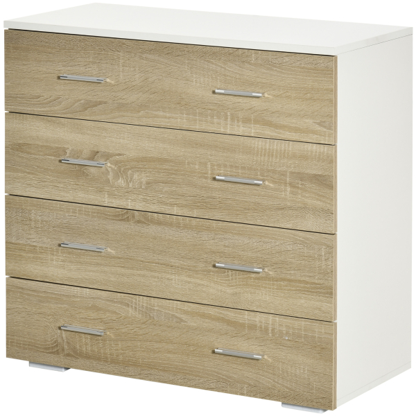 HOMCOM Cómoda com 4 Gavetas Cómoda Auxiliar de Armazenamento Moderna para Dormitório Corredor Sala de Estar 76x35x72cm Carvalho e Branco - Image 9