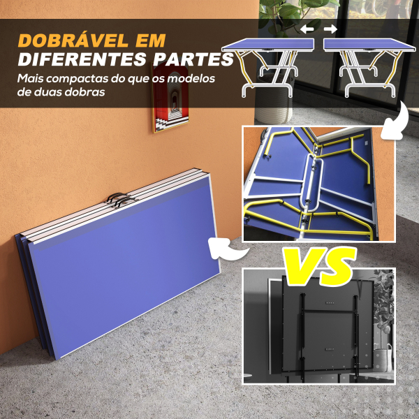 SPORTNOW Mesa de Ping-Pong Dobrável com Rede Apoio para os Pés Ajustáveis e Estrutura de Aço para Interior e Exterior 274x152,5x76 cm Azul - Image 4