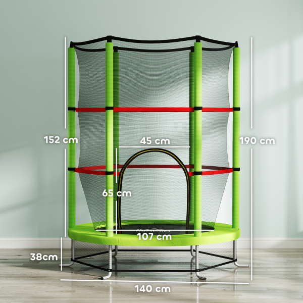 HOMCOM Trampolim Infantil Ø140x190 cm Trampolim para Crianças de 3-6 Anos com Rede de Segurança Carga 45 kg para Interior Verde - Image 3