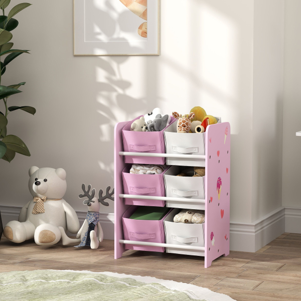 AIYAPLAY Estante para Brinquedos com 6 Caixas de Tecido não Tecido Amovíveis Organizador de Brinquedos para 43x30x60 cm Rosa - Image 2